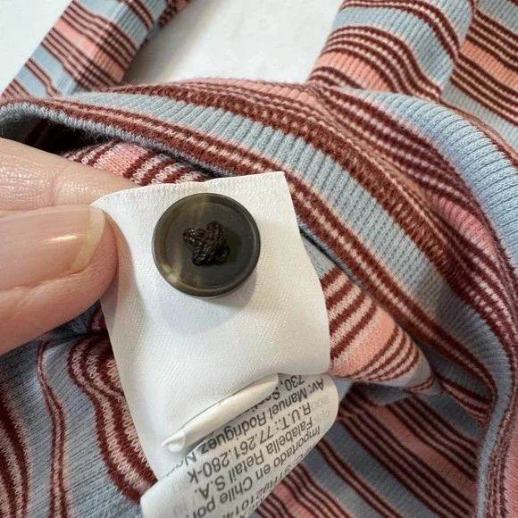 Madewell Womens Shirt Fine Ribbed Henley Tee Striped Vneck Preppy Size Medium - Picture 6 of 8